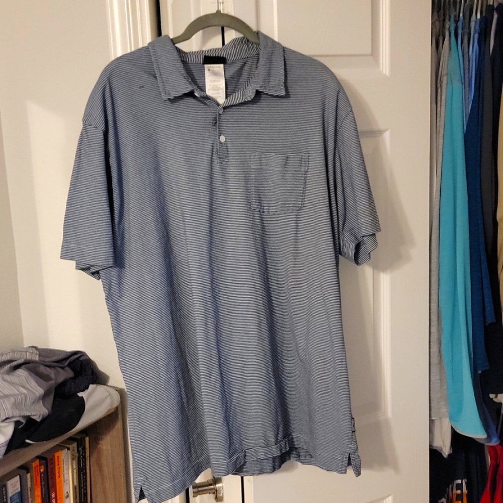 Patagonia Men's XXL Blue and White Striped Polo Shirt with Pocket